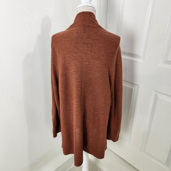 Eileen Fisher Cardigan Womens 2X Rust Merino Wool Open Thin Fine Neutral Boho - Picture 11 of 12